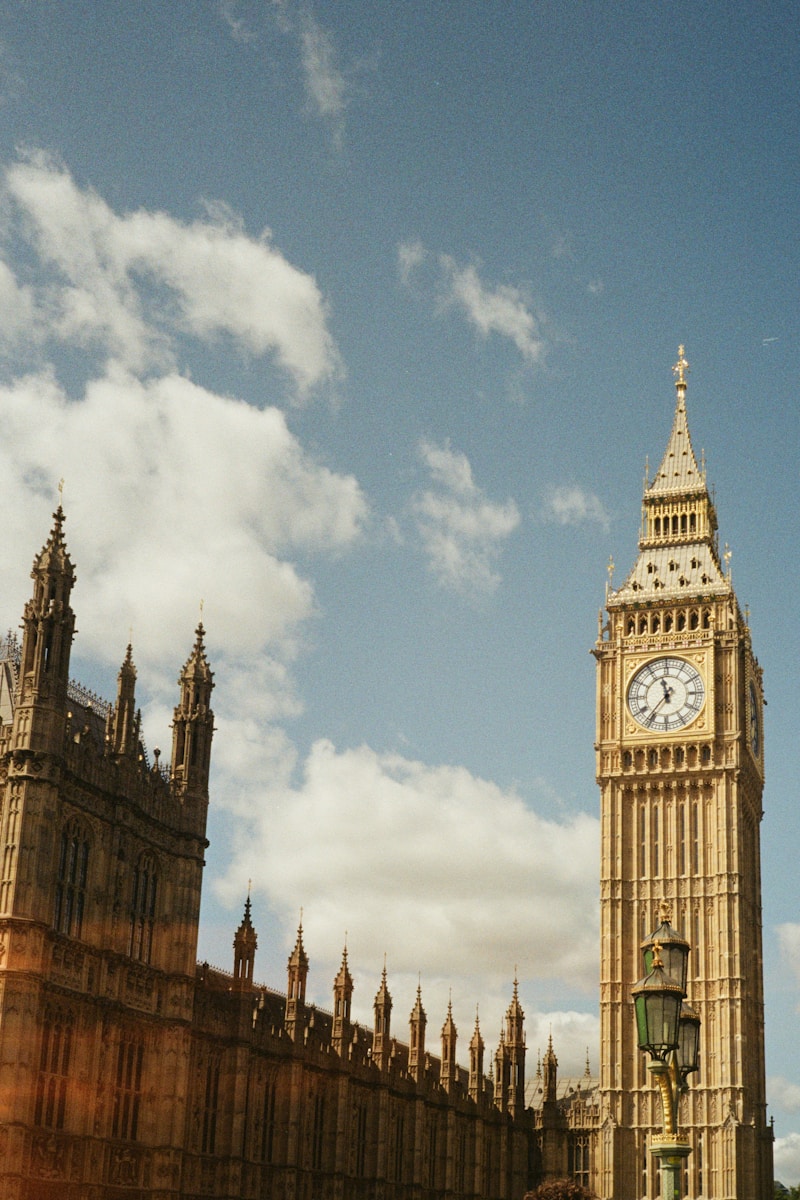 A large clock tower towering over a city